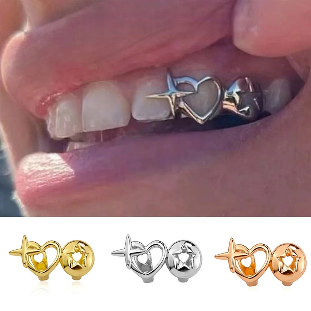 Punk Hip Hop creux coeur dents - Men Accessories In Silver avis et prix